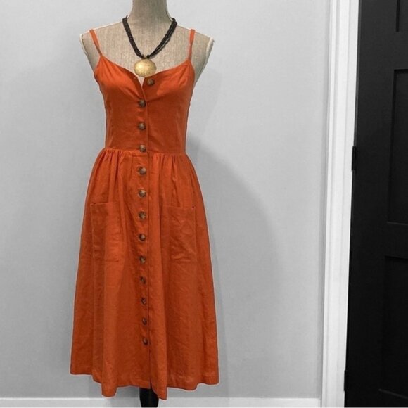 Linen Tank Maxi Dress Orange dress with button front nwt - Picture 2 of 15